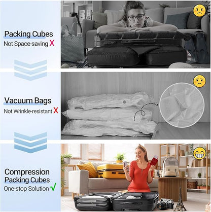 OlarHike 8 Set Compression Packing Cubes for Travel Essentials,Compressible Expandable Space Saver Bags for Organizing Clothes,Luggage Suitcase Garment Bags with Over 1000 pcs Mesh Holes(Black)