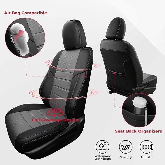 FREESOO RAV4 Seat Covers Full Set Custom Fit for Toyota Rav4 XLE,Platinum, Limited 2013-2018 & SE 2016-2018, Faux Leather Car Seat Cover, Airbag Compatible, Black Gray