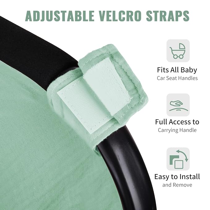 Metplus Muslin Car Seat Cover for Babies, 100% Cotton Breathable Infant Carseat Canopy for Summer, Lightweight Stroller Sunshade Covers for Newborns(Moss Green)