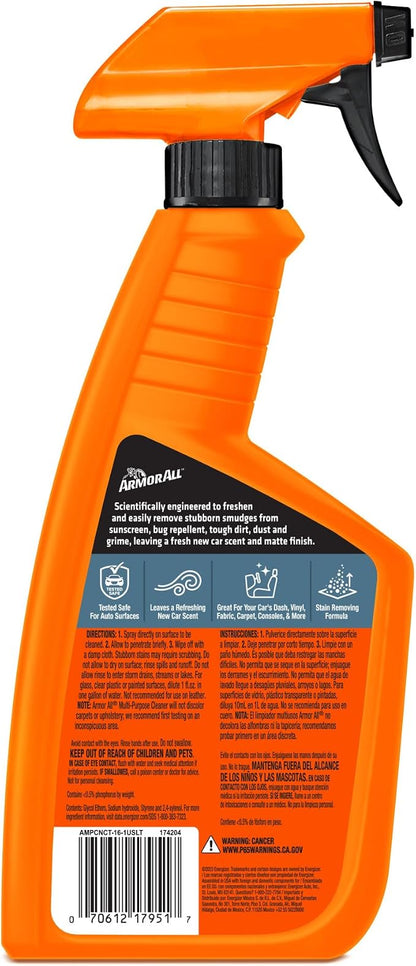 Armor All Multi-Purpose Car Cleaner Spray with Odor Elimination Technology, 16 fl oz Spray Bottle, New Car Scent, Multipurpose Interior Cleaner