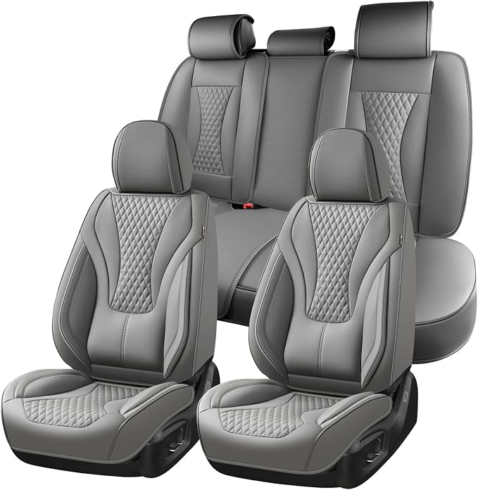 Coverado Waterproof Nappa Leather Car Seat Covers, Automotive Seat Covers Fullset, 5 Seat Car Seat Cushion & Car Seat Protector, Gray Front and Rear Covers Universal Fit for Most Cars, SUVs, Trucks