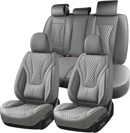 Coverado Waterproof Nappa Leather Car Seat Covers, Automotive Seat Covers Fullset, 5 Seat Car Seat Cushion & Car Seat Protector, Gray Front and Rear Covers Universal Fit for Most Cars, SUVs, Trucks