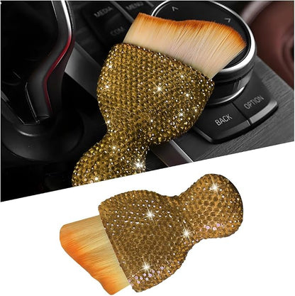 Bling Car Detailing Brush, Crystal Rhinestone Non-Scratch Vehicle Cleaning Dust Brush for Air Vent & Dashboard, Soft Bristles Automotive Interior Cleaning Tool, Universal Fit (Light Tea)
