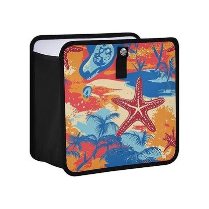 Car Trash Can Organizer Bin with Adjustable Strap for Back Front Seat Console Waterproof Leakproof Collapsible Portable 8.66 Inch Bright Summer Beach Starfish and Palm Tree
