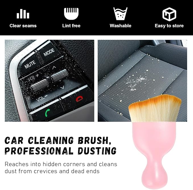 Ziciner Car Detailing Brush, Curved Soft Bristles Auto Removal Dust Collectors, Universal Vehicle Dashboard, Air Conditioner Vents etc Interior Cleaning Tool Accessories (Pink)