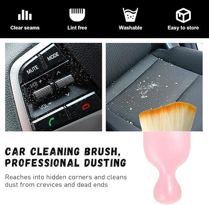 Ziciner Car Detailing Brush, Curved Soft Bristles Auto Removal Dust Collectors, Universal Vehicle Dashboard, Air Conditioner Vents etc Interior Cleaning Tool Accessories (Pink)