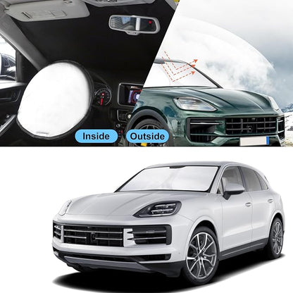 TINGLU Sun Shade for Porsche Cayenne 2019-2024 2025 Accessories Windshield Sun Shade Window Shade UV Rays Protection Sun Visor Cover with Steering Wheel Sunshade Storage Bag