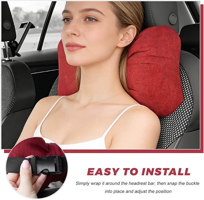 Cute Bow Car Headrest Pillow, Soft Comfortable Bow Auto Seat Pillow with Adjustable Strap, Breathable Ergonomic Neck Support Cushion Bowtie Decoration for Most Vehicles (Red)