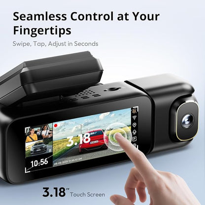 BOTSLAB G980H 4K 3-Channel Dash Cam Front Rear Inside, 360° Full Coverage, 3.18" Touch Screen, Free 128GB Card, 24/7 Parking Mode with Sentry & Time-Lapse, Voice Control, 5GHz WiFi, GPS, Night Vision