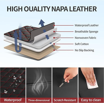 Front Car Seat Covers Set of 2,Universal Precision Fit 3D Contoured Automotive Nappa Leather Seat Covers for SUV Truck Sedan,Anti-Slip Seat Cover with Lumbar Support Style2 Black Red Line