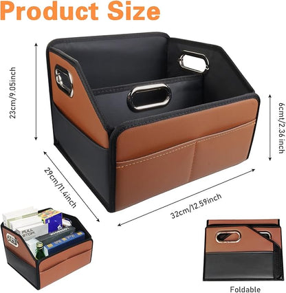 Noaman Car Organizer - 2025 Upgraded Leather Car Storage Organizer for Front Back Seat or Floor with 3 Metal Handles 6 Apartments, Multipurpose Car Organizers and Storage Brown.