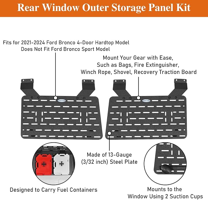 Hooke Road Bronco Rear Window Exterior Storage Molle Panel Kit Compatible with Hooke Road Roof Rack for 2021-2026 Ford Bronco Hardtop 4-Door