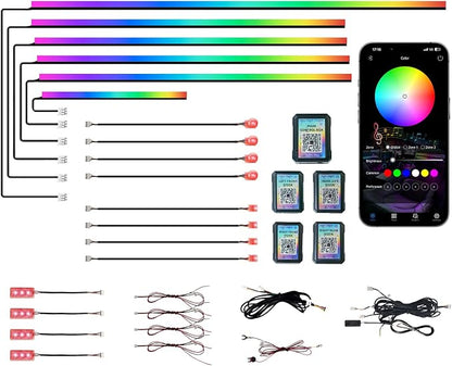 KENANEK Ambient Lighting Car Interior LED Strip Lights 18-in-1, 43.31inch Acrylic Dreamcolor Car Ambient Lighting Kit with Music Sync, APP Control, Interior LED Lighting for Cars SUVs Trucks