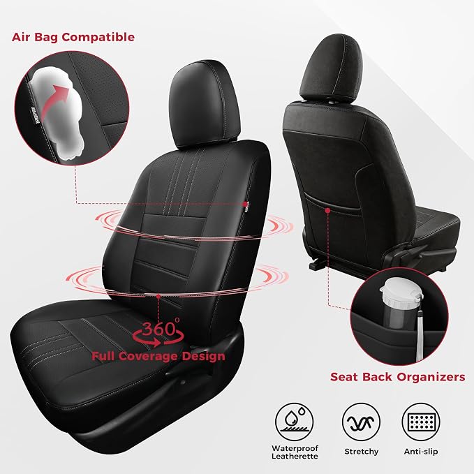 FREESOO RAV4 Seat Covers Full Set Custom Fit for Toyota Rav4 Gasoline LE (NOT for Hybrid) 2013 2014 2015 2016 2017 2018, Faux Leather Car Seat Cover, Airbag Compatible, Black
