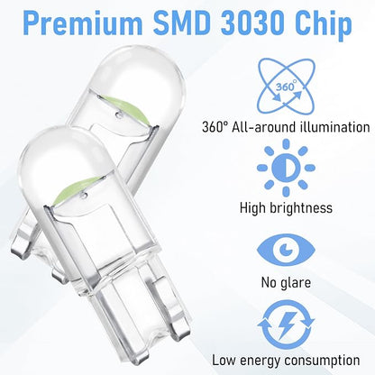 ecocstm 30 PCS Car 194 LED Bulbs, 168 2825 W5W T10 Wedge COB LED Replacement Bulb, Error Free Interior Bulb for Dashboard Light, Dome Lights (Ice Blue)