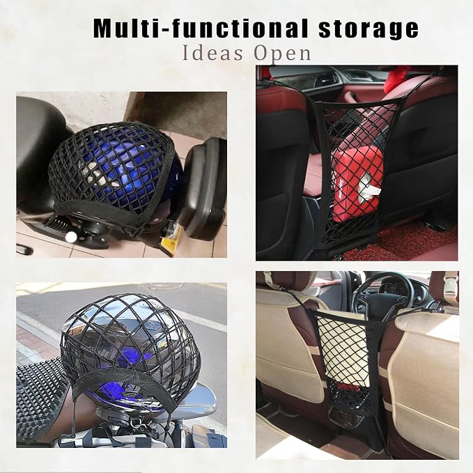 2PCS Dog Car Net Barrier, Dog Net for Pet Netting for Car with Stretchable Storage Bag Universal for Cars Black High Elastic Double Layer Motorcycle Cargo Nets(11.2 * 9.8in)
