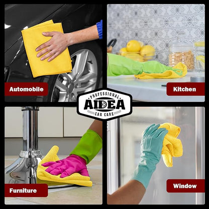 AIDEA Microfiber Cleaning Cloth, 10PK, Microfiber Towels for Cars, Premium All Purpose Car Cloths, Dusting Cloth Cleaning Rags, Absorbent Towels for SUVs, House, Kitchen, Window, 12"×12", Yellow