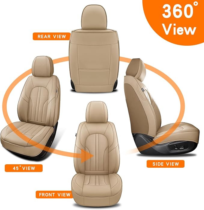 MINGBRON Car Seat Covers,Car Seat Protector Waterproof,Seat Covers Front, Car Seat Protectors,Automotive Seat Covers Fit for Most Cars Beige