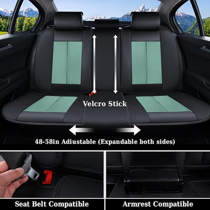 Coverado Seat Covers Full Set, Car Seat Covers Front Seat and Back Seat, Breathable Fabric&Leather Car Seat Protectors, Universal Seat Covers for Cars, Compatible with Most Cars (Green, FullSet)