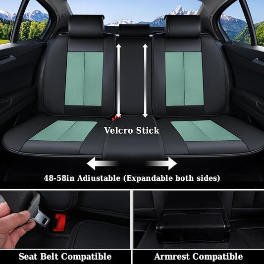 Coverado Seat Covers Full Set, Car Seat Covers Front Seat and Back Seat, Breathable Fabric&Leather Car Seat Protectors, Universal Seat Covers for Cars, Compatible with Most Cars (Green, FullSet)