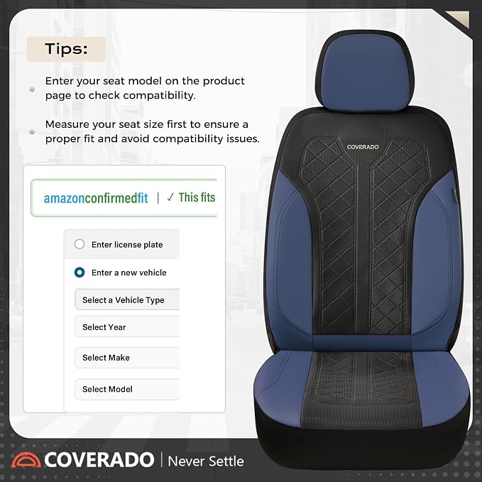 Coverado Car Seat Covers Full Set, Leather Seat Covers, Waterproof Automotive Protectors 5-Seat, Luxury Universal Fit Seat Covers for SUV, Truck, Sedan and Most Vehicles All-Weather