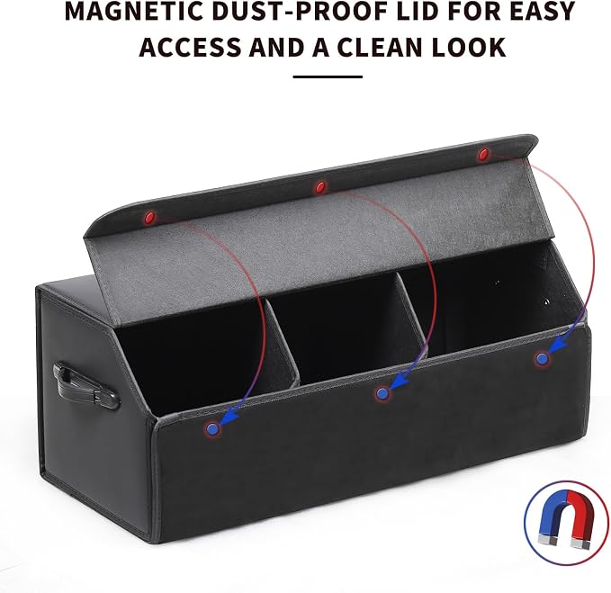 AUTOARK Leather Car Trunk Organizer,Durable Collapsible Adjustable Compartments Cargo Storage,Extra Large Capacity,AK-151