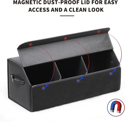 AUTOARK Leather Car Trunk Organizer,Durable Collapsible Adjustable Compartments Cargo Storage,Extra Large Capacity,AK-151