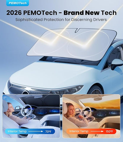 PEMOTech 2026 Upgraded Truck Windshield Sun Shade, Protector for F150/Raptor/Rv/Tikka, Thickened Overlapping Car Window Shades, Rays Blocker & Sun Dash Cover, Jeep Wrangler Accessories (69x35 inches)
