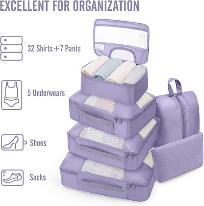 Veken 8 Set Packing Cubes for Travel Essentials,Anti-Wrinkle Buckled Suitcase Organizer for Shoe & Toiletry Bag,Carry On Luggage Bag with 99+ Count Mesh Holes for Airplane & College Dorm Accessories