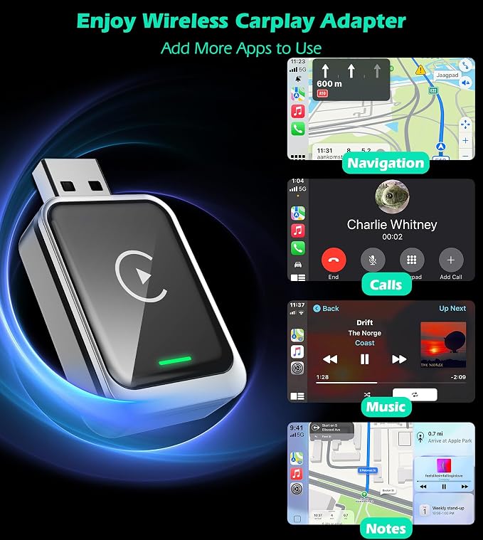 KAIY Wireless Carplay Adapter for iPhone & Android Auto, Convert Wired to Wireless Apple CarPlay Adapter, Car Play USB C USB A Dongle Plug & Play No Delay Stable Connection for iOS 10+, Android 11+