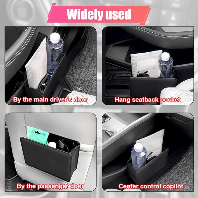 ZIMISI Car Trash Can, Leather Car Garbage Can with One Roll Trash Bag, Foldable Hanging Storage Container, Mini Trash Bin, Vehicle Garbage Organizer Holder for Door Side, Back Seat (Black)