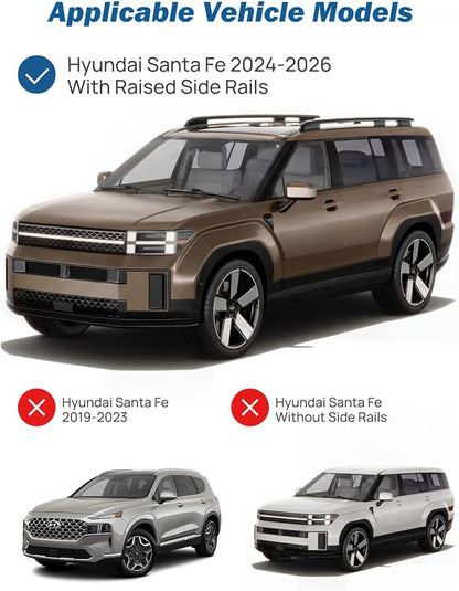 JOYTUTUS 300lbs Lockable Roof Rack Cross Bars Compatible with Hyundai Santa Fe & Santa Fe Hybrid with Raised Side Rails (Not for SE) 2024-2026, Heavy Duty Aluminum Roof Rails Crossbars