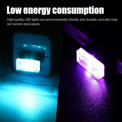 Ziciner 4 PCS USB LED Car Interior Atmosphere Lamp, Portable Mini LED Night Light, Plug-in USB Interface Trunk Ambient Lighting Kit, Universal Interior Accessories (Ice Blue+Purple)
