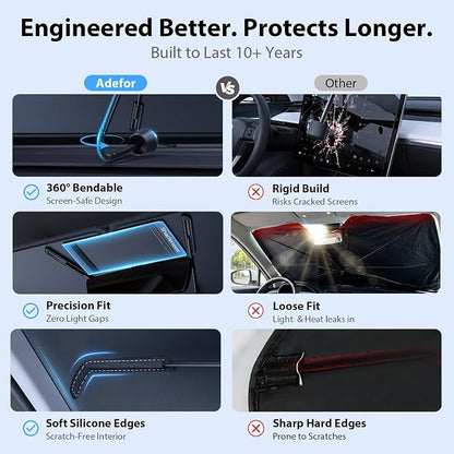 2026 Upgraded Windshield Sun Shade Umbrella for Tesla Model Y [Precision Custom Fit, Superior UV & Heat Block] Cooling Tech Fabric, Durable Foldable with Storage Bag, Fits 2020-2026 Juniper