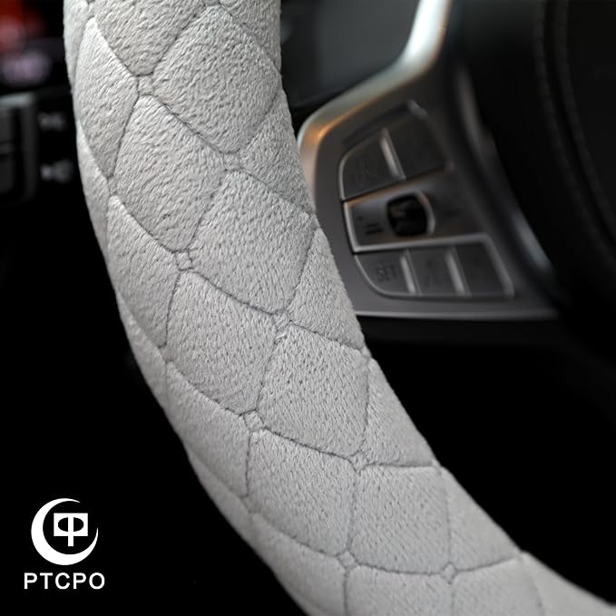 Soft Car Steering Wheel Cover for Sedan, SUV, Warm Luxury Velvet, Odorless, Universal, Anti Slip, Summer Winter, Gray, Standard Size[14" 1/2-15"](37-38cm)