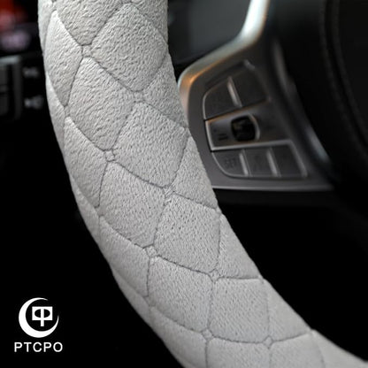 Soft Car Steering Wheel Cover for Sedan, SUV, Warm Luxury Velvet, Odorless, Universal, Anti Slip, Summer Winter, Gray, D Shape(Flat Bottom)