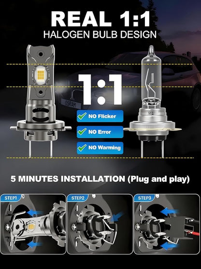 rimthin H7 Fog Light Bulbs, 32,000LM Super Bright 1:1 Mini Size, 6000K Cool White Fog Lights with Cooling Fan, Plug and Play, Pack of 2