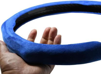 Quick Install Sporty Blue Suede Steering Wheel Cover Universal fit Any 14.5 to 15 inches Car Sedan Coupe SUV Pickup
