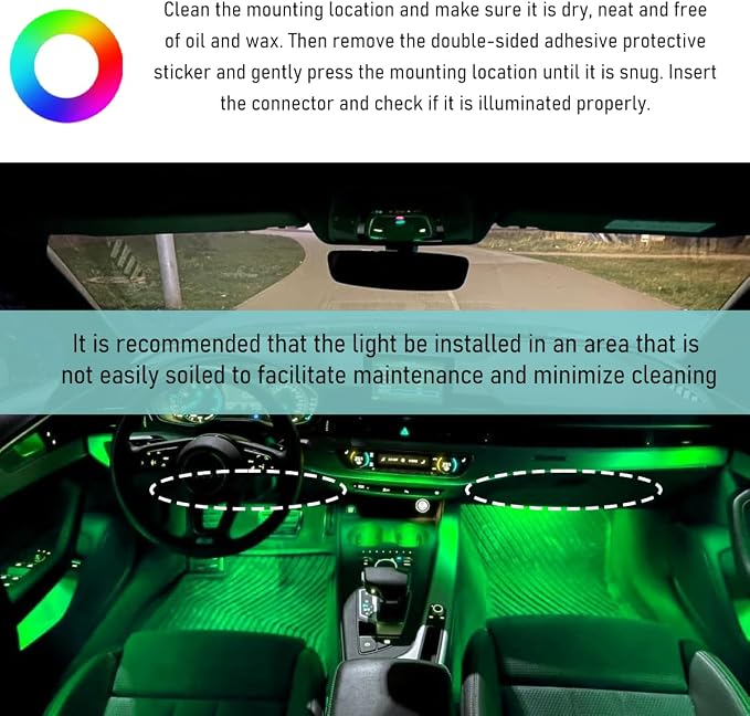Yourkar Car LED Strip Light, 24 LED Auto Interior Under Dash Atmosphere Lights with USB Port, Universal Car Accessories