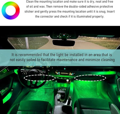 Yourkar Car LED Strip Light, 24 LED Auto Interior Under Dash Atmosphere Lights with USB Port, Universal Car Accessories