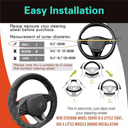 PINCTROT D Shaped 14 Inch Small Sized Steering Wheel Cover Great Grip with 3D Honeycomb Anti-Slip Design, Flat Bottom 14 Inch (All Black)