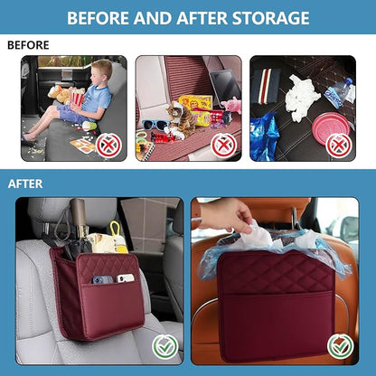 vvag Car Seat Back Organizer, PU Leather Hanging Storage Pocket with Large Capacity, Multipurpose Auto Travel Essentials Organizer for Backseat, Universal Fit for Most Cars SUVs Trucks