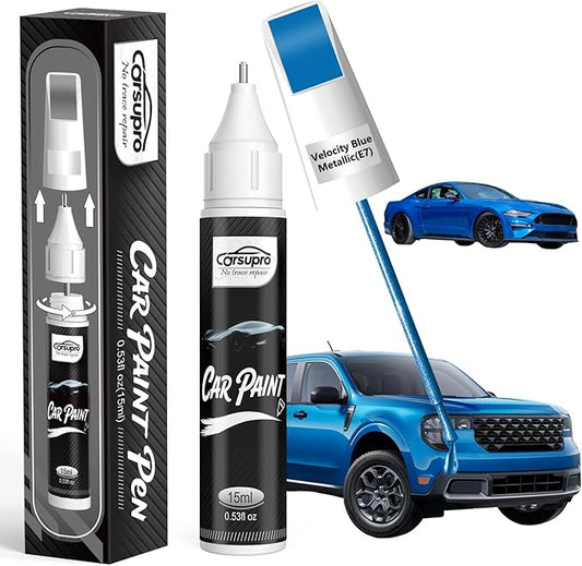 Velocity Blue Metallic(E7) for Ford Touch Up Paint Pen, 2 in 1 Car Scratch Remover with Pen Tip and Brush, Precise Color Match for Car Paint Scratch Repair, Quickly and Easily Fix Chips and Nicks