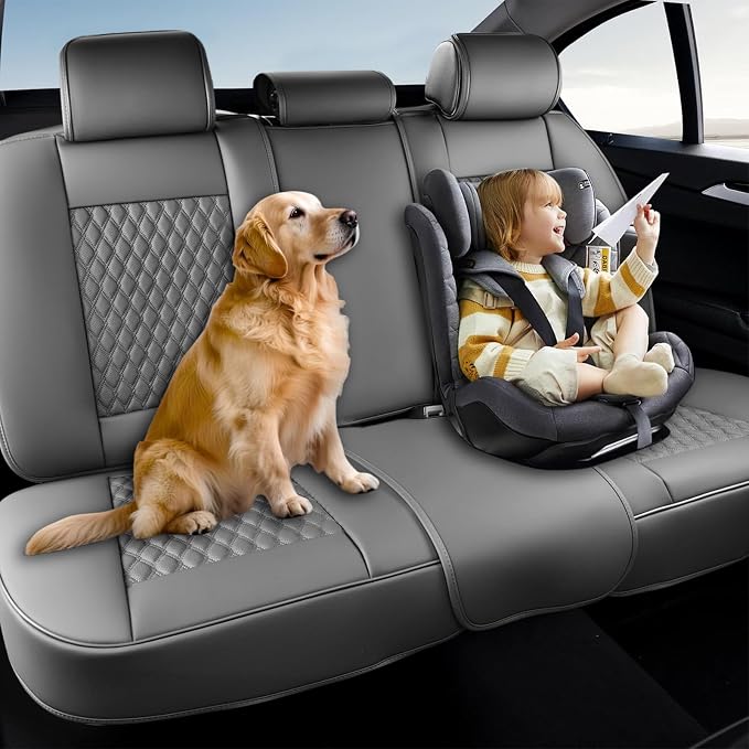 Coverado Rear Seat Covers, Leather Back Seat Cover for Car, Universal Waterproof Automotive Seat Cushion Protector for Most Cars Trucks SUV (Coffee)