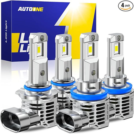 AUTOONE 150,000LM 9005/HB3 and H11/H9/H8 Fog Light Bulbs, 1500% Brightness HB3 H11 Bulbs Combo with Cooling Fan, 6500K White, Pack of 4