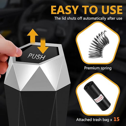 Car Trash Can with Lid - 1-Pack, Interior Accessories for Vehicles, Leakproof Garbage Can with 30 Detachable Trash Bags, Multipurpose Organizers and Storage Solutions for Home and Office