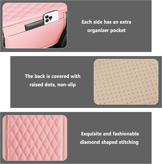 Stacool Upgraded Car Center Console Cover,Microfiber Leather Car Armrest Cover Cushion with 2 Storage Bags,Universal Car Armrest Storage Box (Pink)