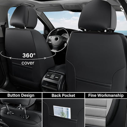 Coverado Waterproof Nappa Leather Car Seat Covers, Automotive Seat Covers，Front Car Seat Cushion & Car Seat Protector, Seat Covers Universal Fit for Most Cars, SUVs,Trucks,Black&Gray