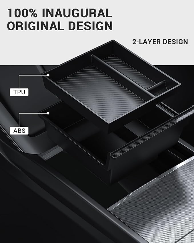 BASENOR Center Console Organizer for 2024-2026 Tesla Model Y Juniper & Model 3 Highland, OEM Fit Hidden Drawer Storage Tray for Model Y (Performance/Premium) & Model 3 (Standard/Premium/Performance)
