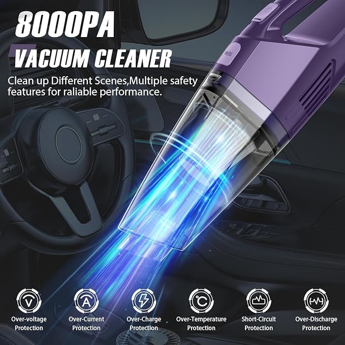 Bossdan Handheld Vacuum Cordless – Car Vac Portable with 8KPA & Multi Accessories & Low Noise, Lightweight Hand Held Vacuum Cordless Rechargeable for Car/Home/Dust/Pet Hair, Mine Portable Vacuum